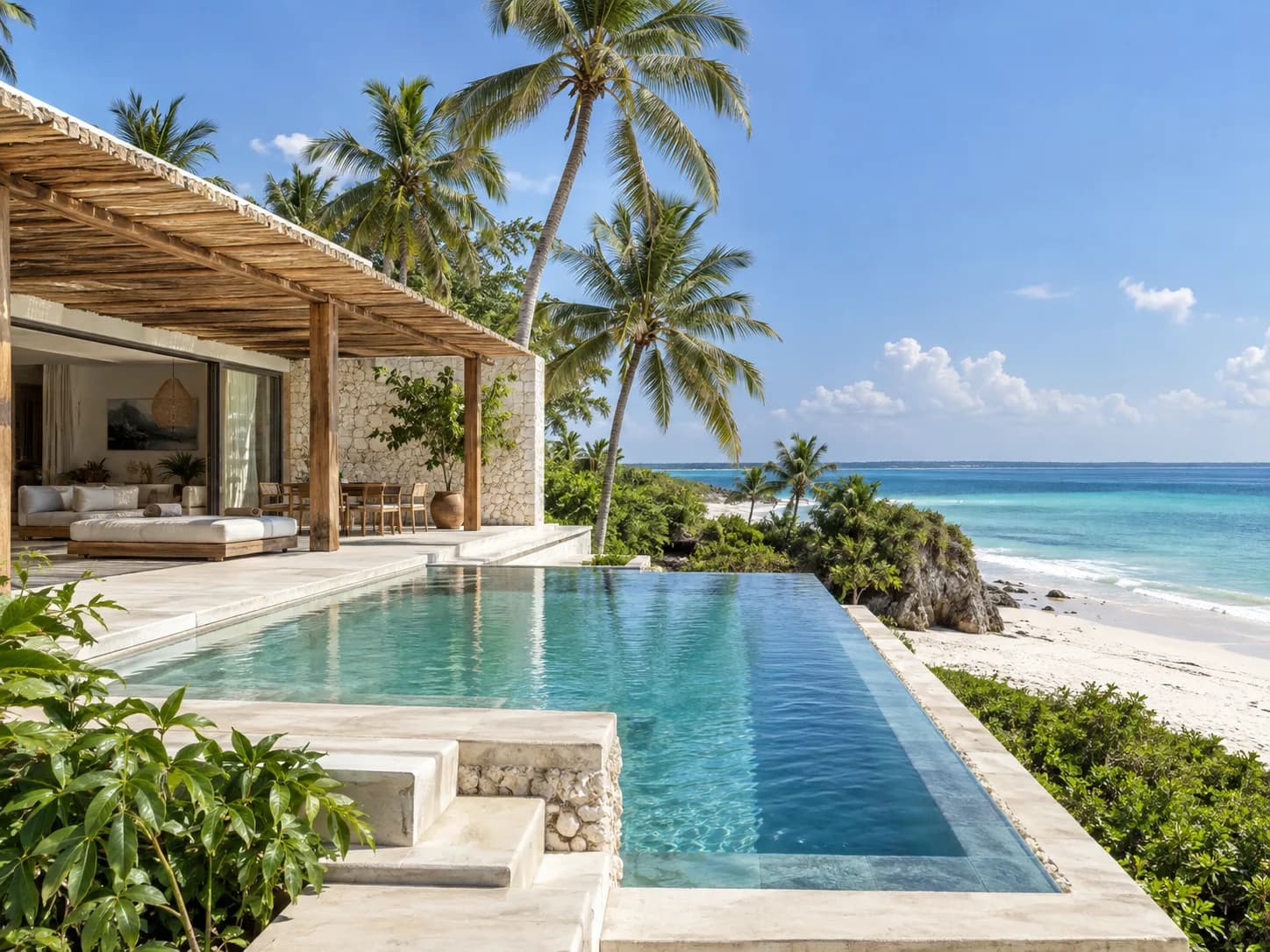 A beachfront villa in Zanzibar in natural daylight